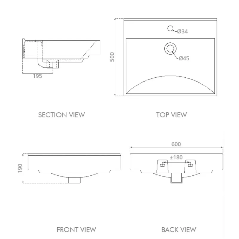 Camomile SB1313 Wall-Hung Ceramic Basin