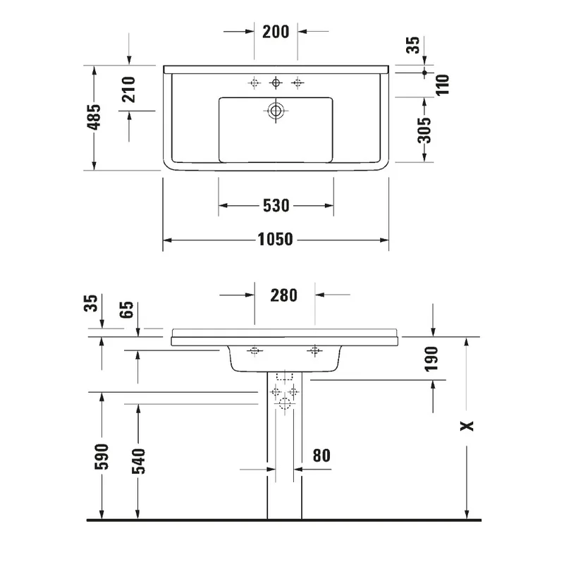 Duravit 030410 Starck 3 Wall-Hung/Cabinet Basin