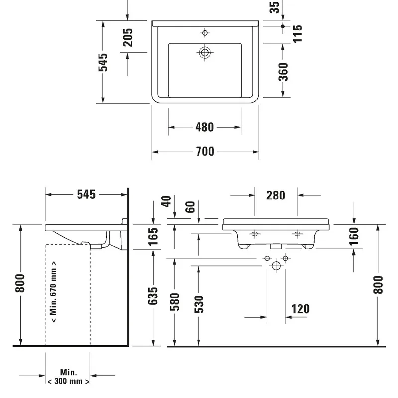Duravit 030970 Starck 3 Wall-Hung/Cabinet Basin