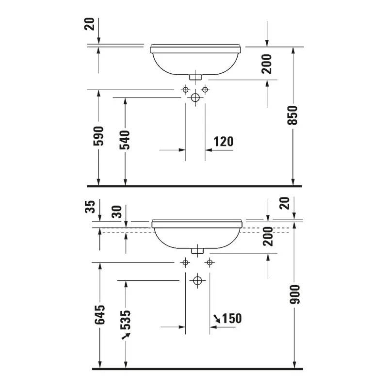 Duravit 031055 Starck 3 Semi Recessed Ceramic Basin