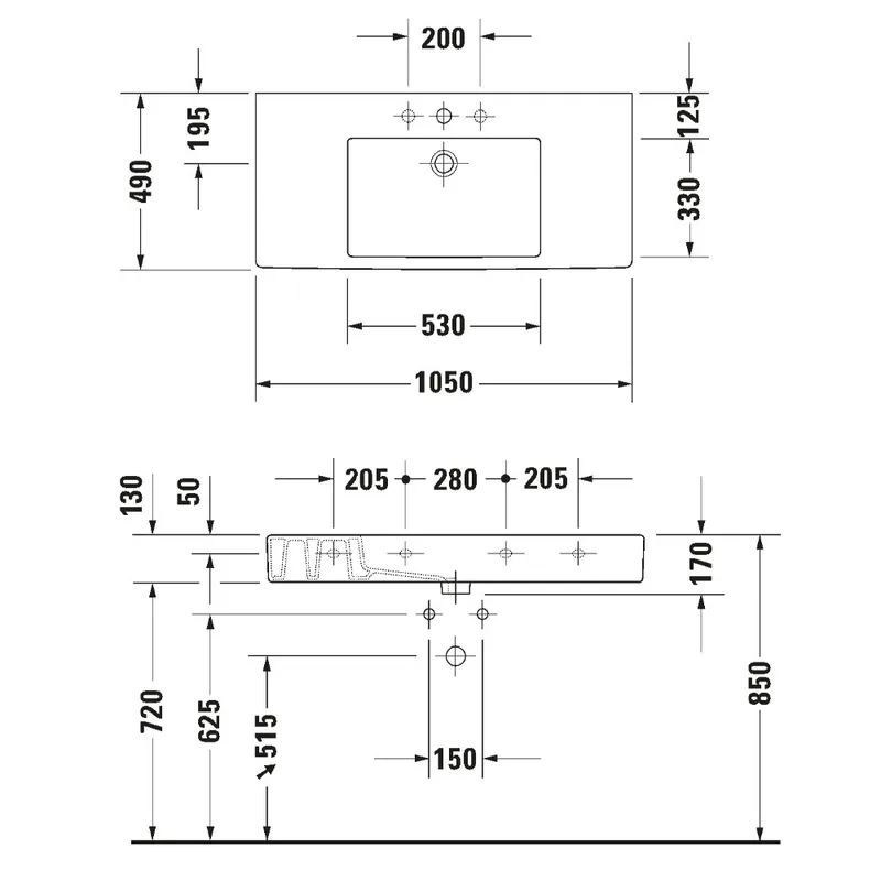 Duravit 032910 Vero Wall-Hung/Cabinet Basin