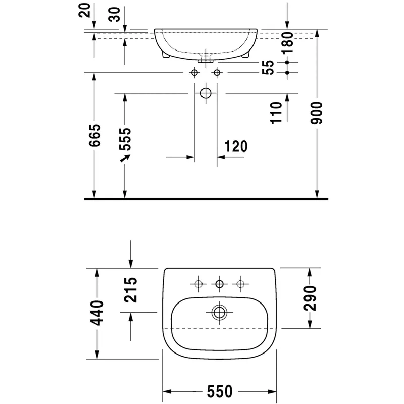 Duravit D-Code 033955 Semi-Recess Basin