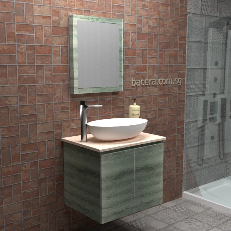 DUSCHE PVC Grey Linear Basin Cabinet 2006103GL with Marble White Surface Top (optional Mirror Cabinet or Mirror)