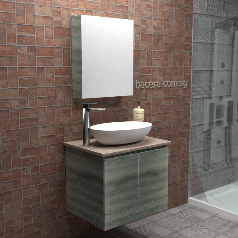 DUSCHE PVC Grey Linear Basin Cabinet 2006103GL with Marble White Surface Top (optional Mirror Cabinet or Mirror)