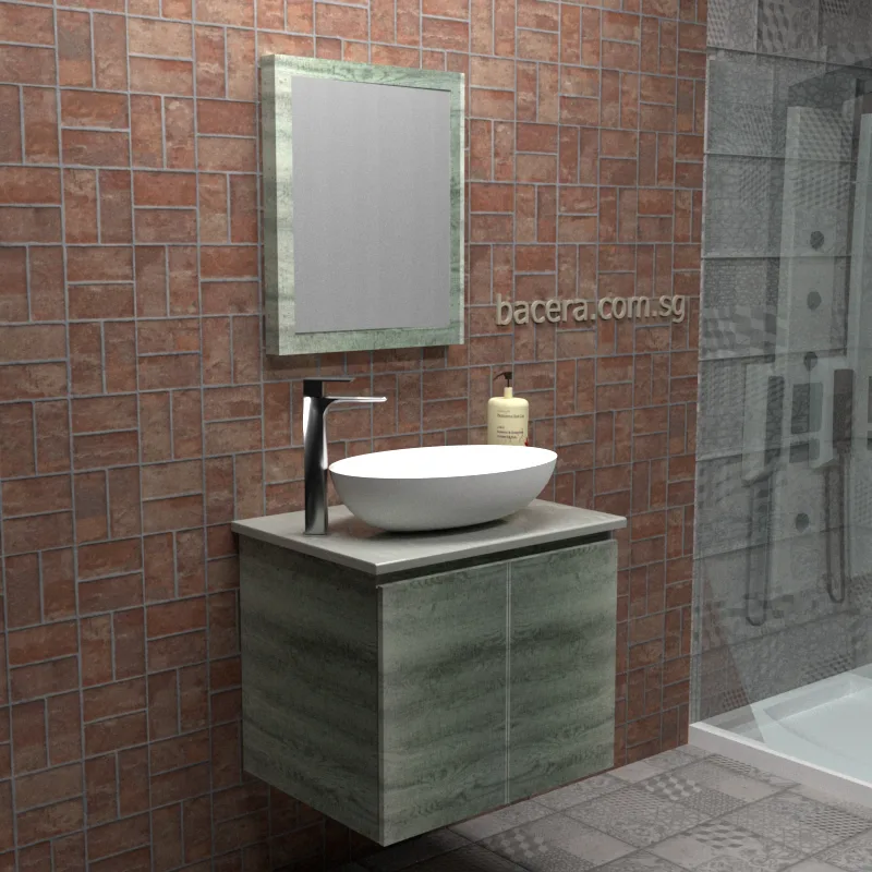 DUSCHE PVC Grey Linear Basin Cabinet 2006103GL with White Surface Top (optional Mirror Cabinet or Mirror)