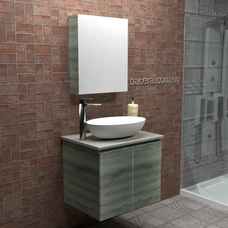 DUSCHE PVC Grey Linear Basin Cabinet 2006103GL with White Surface Top (optional Mirror Cabinet or Mirror)