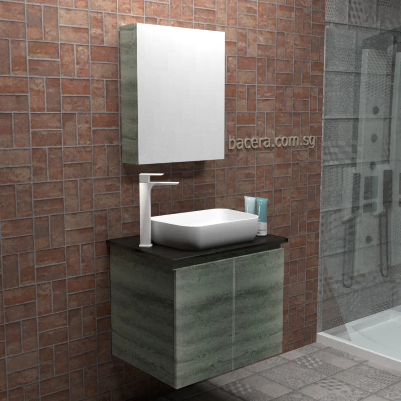 DUSCHE PVC Grey Linear Basin Cabinet 2006103GL with Black Quartz Surface Top (optional Mirror Cabinet or Mirror)
