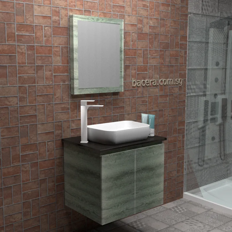 DUSCHE PVC Grey Linear Basin Cabinet 2006103GL with Black Quartz Surface Top (optional Mirror Cabinet or Mirror)