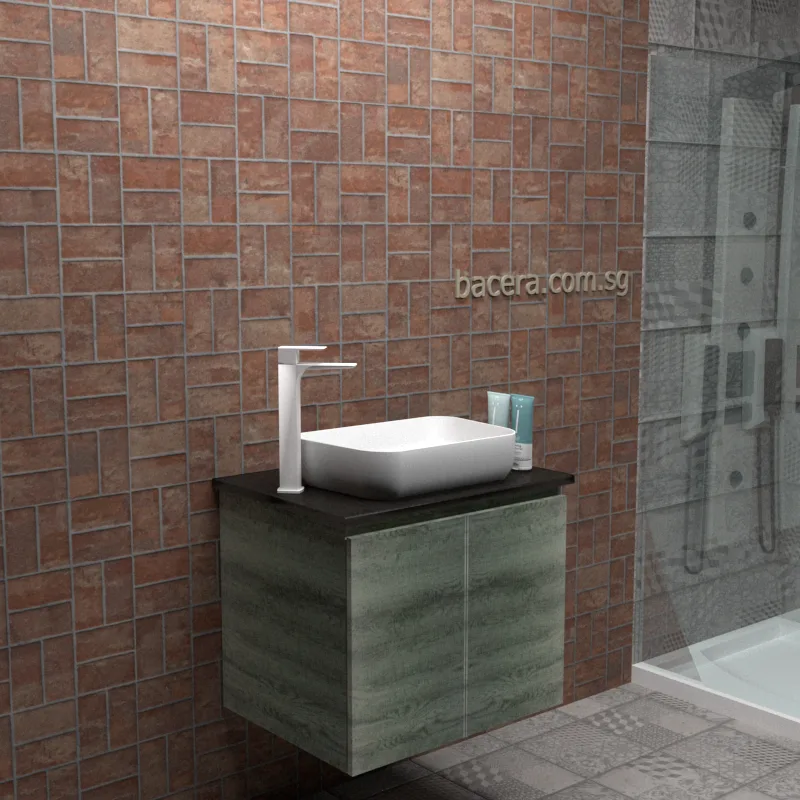 DUSCHE PVC Grey Linear Basin Cabinet 2006103GL with Black Quartz Surface Top (optional Mirror Cabinet or Mirror)