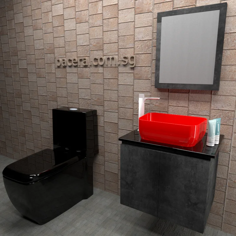 DUSCHE PVC Marble Grey Basin Cabinet 2006103MG with Black Quartz Surface Top (optional Mirror Cabinet or Mirror)