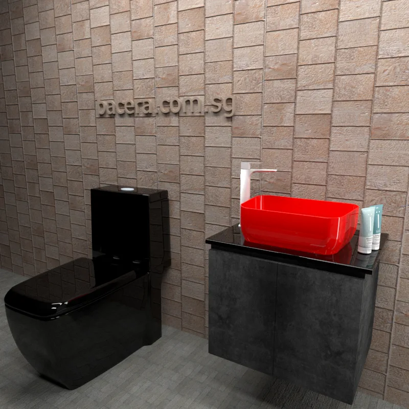 DUSCHE PVC Marble Grey Basin Cabinet 2006103MG with Black Quartz Surface Top (optional Mirror Cabinet or Mirror)