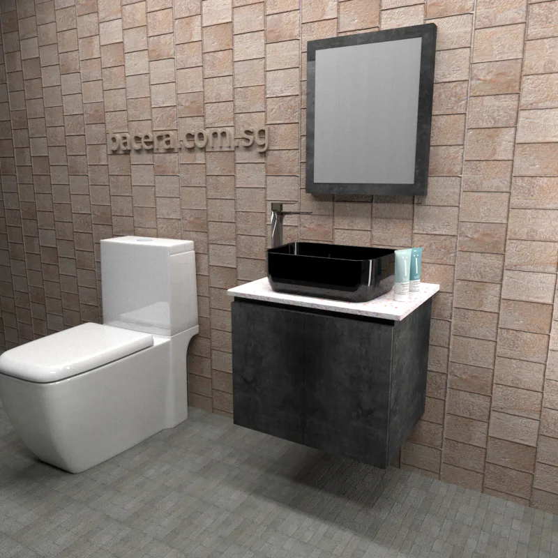 DUSCHE PVC Marble Grey Basin Cabinet 2006103MG with Marble White Surface Top (optional Mirror Cabinet or Mirror)