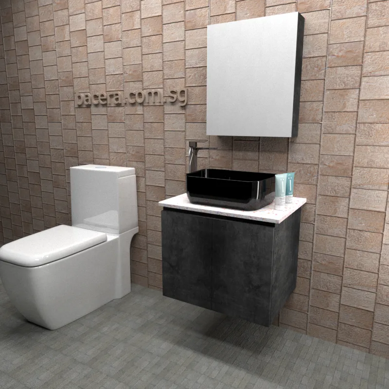 DUSCHE PVC Marble Grey Basin Cabinet 2006103MG with Marble White Surface Top (optional Mirror Cabinet or Mirror)