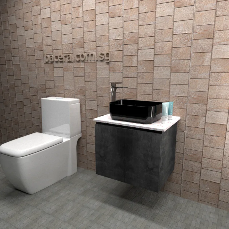 DUSCHE PVC Marble Grey Basin Cabinet 2006103MG with Marble White Surface Top (optional Mirror Cabinet or Mirror)