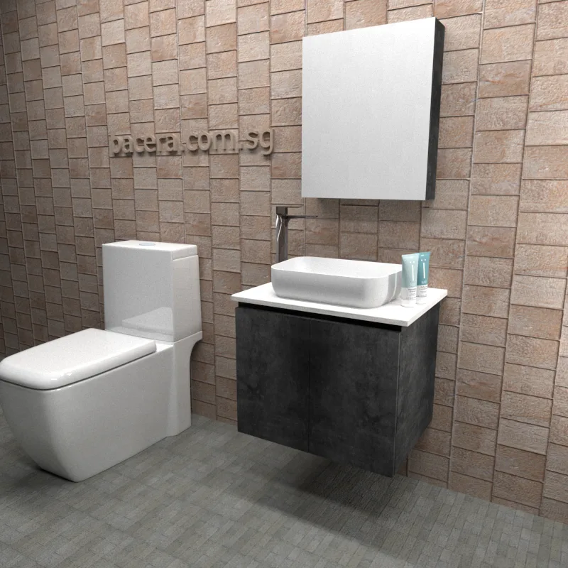 DUSCHE PVC Marble Grey Basin Cabinet 2006103MG with White Surface Top (optional Mirror Cabinet or Mirror)