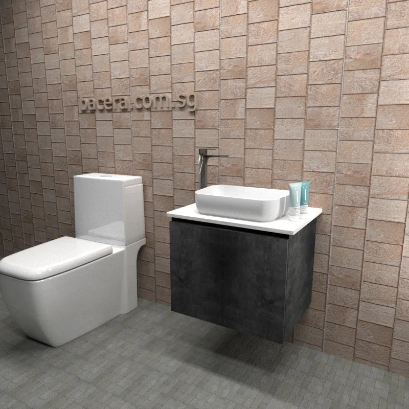 DUSCHE PVC Marble Grey Basin Cabinet 2006103MG with White Surface Top (optional Mirror Cabinet or Mirror)
