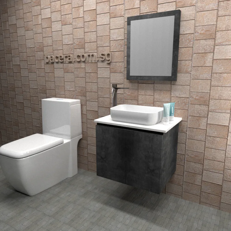 DUSCHE PVC Marble Grey Basin Cabinet 2006103MG with White Surface Top (optional Mirror Cabinet or Mirror)