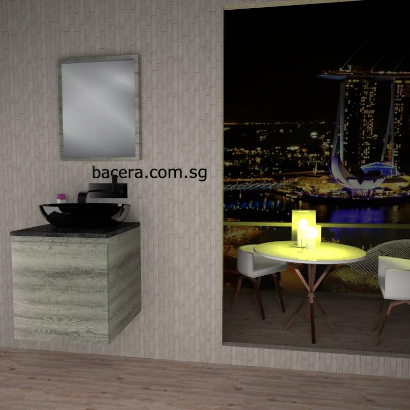 DUSCHE 2005103GL PVC Basin Cabinet Grey Liner with Black Quartz Top (optional Mirror Cabinet or Mirror)