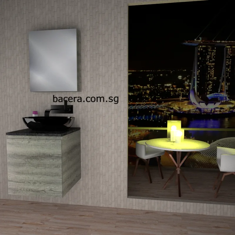 DUSCHE 2005103GL PVC Basin Cabinet Grey Liner with Black Quartz Top (optional Mirror Cabinet or Mirror)