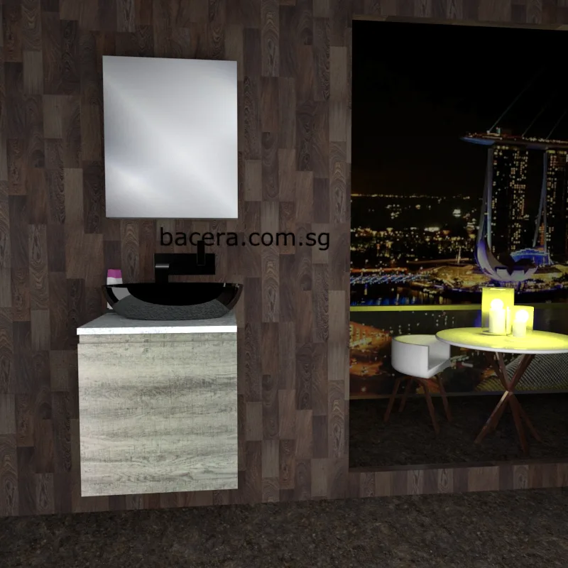 DUSCHE 2005103GL PVC Basin Cabinet Grey Liner with Marble White Solid Surface Top (optional Mirror Cabinet or Mirror)