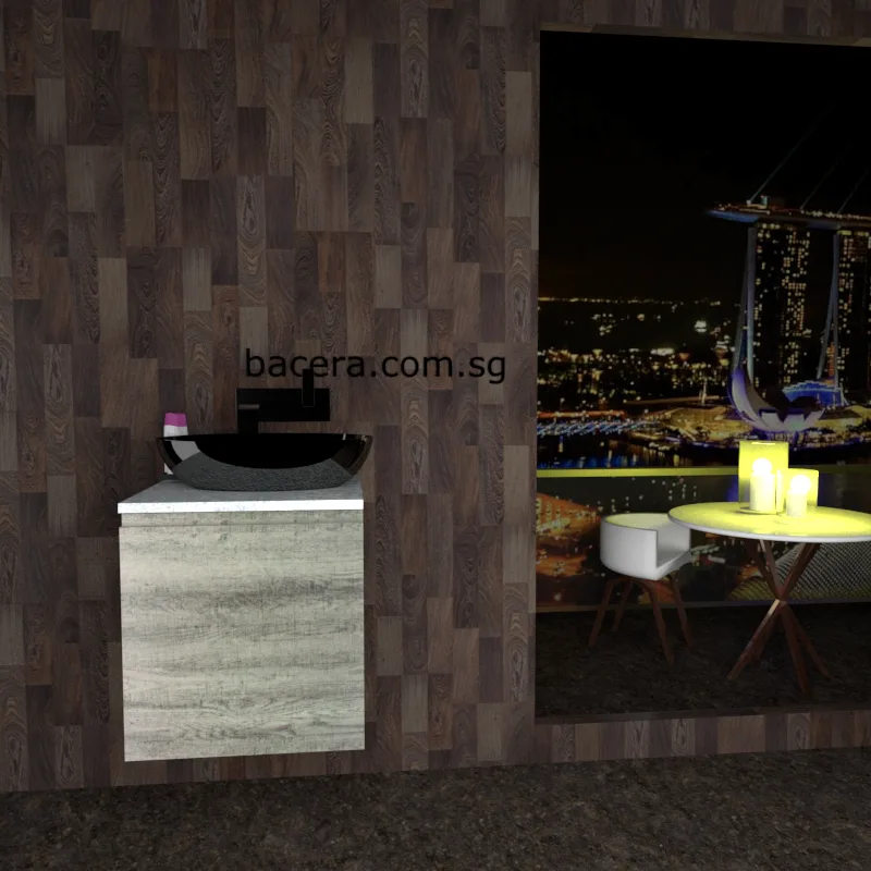 DUSCHE 2005103GL PVC Basin Cabinet Grey Liner with Marble White Solid Surface Top (optional Mirror Cabinet or Mirror)