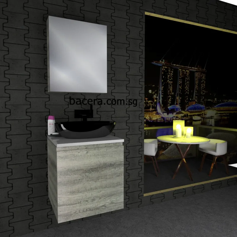 DUSCHE 2005103GL PVC Basin Cabinet Grey Liner with White Solid Surface Top (optional Mirror Cabinet or Mirror)