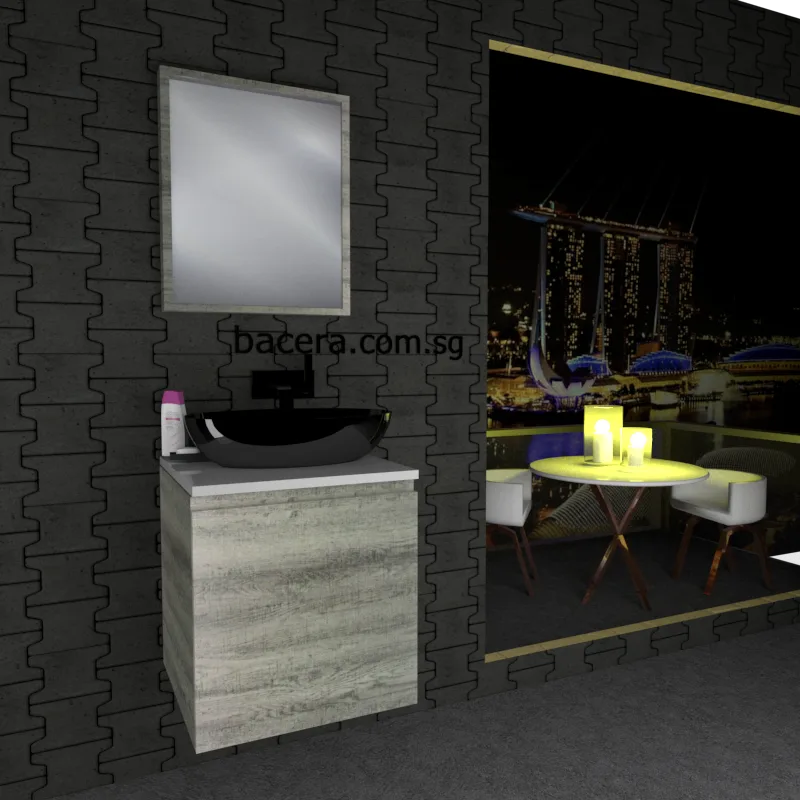 DUSCHE 2005103GL PVC Basin Cabinet Grey Liner with White Solid Surface Top (optional Mirror Cabinet or Mirror)