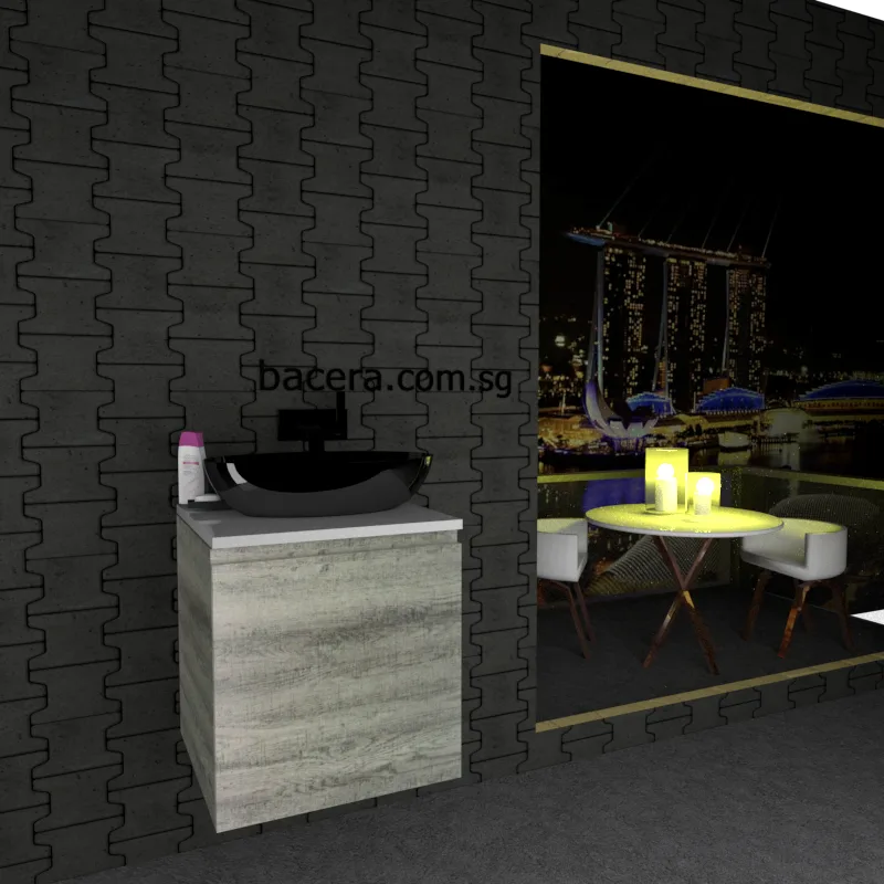 DUSCHE 2005103GL PVC Basin Cabinet Grey Liner with White Solid Surface Top (optional Mirror Cabinet or Mirror)