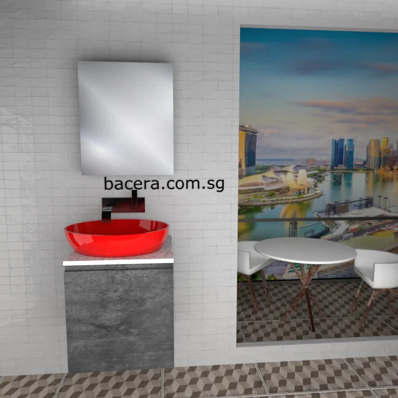 DUSCHE 2005103MG PVC Basin Cabinet Marble Grey with Marble White Solid Surface Top (optional Mirror Cabinet or Mirror)