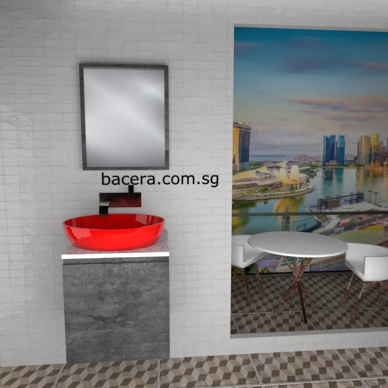 DUSCHE 2005103MG PVC Basin Cabinet Marble Grey with Marble White Solid Surface Top (optional Mirror Cabinet or Mirror)