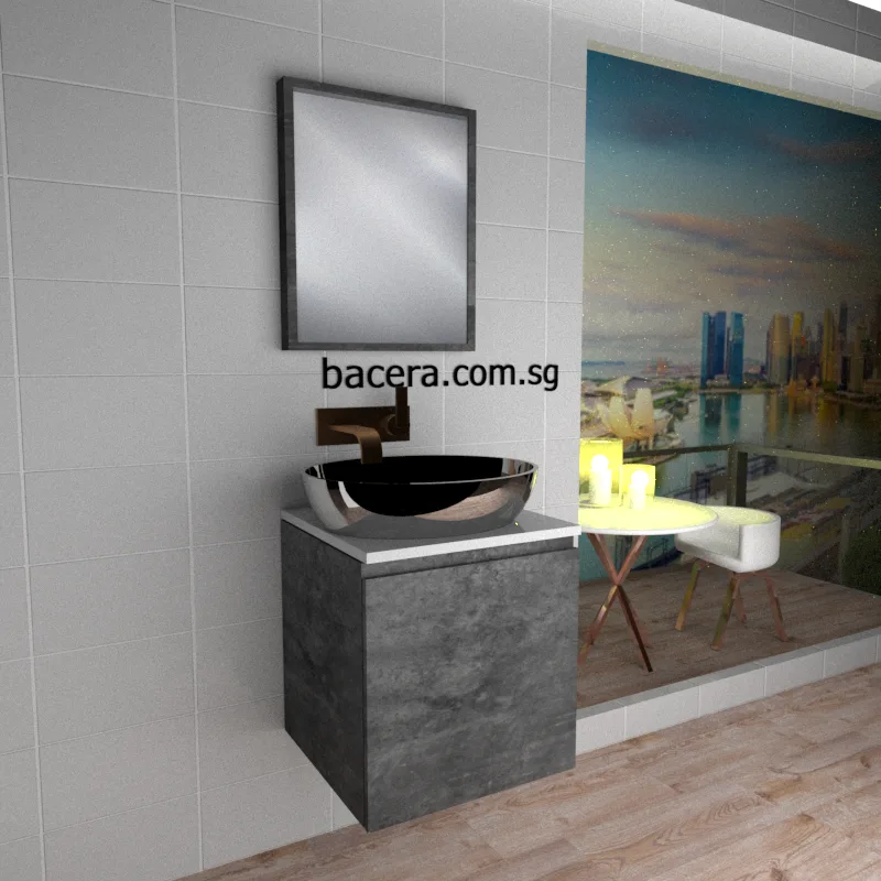 DUSCHE 2005103MG PVC Basin Cabinet Marble Grey with White Solid Surface Top (optional Mirror Cabinet or Mirror)