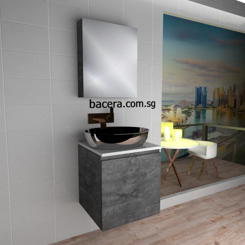 DUSCHE 2005103MG PVC Basin Cabinet Marble Grey with White Solid Surface Top (optional Mirror Cabinet or Mirror)