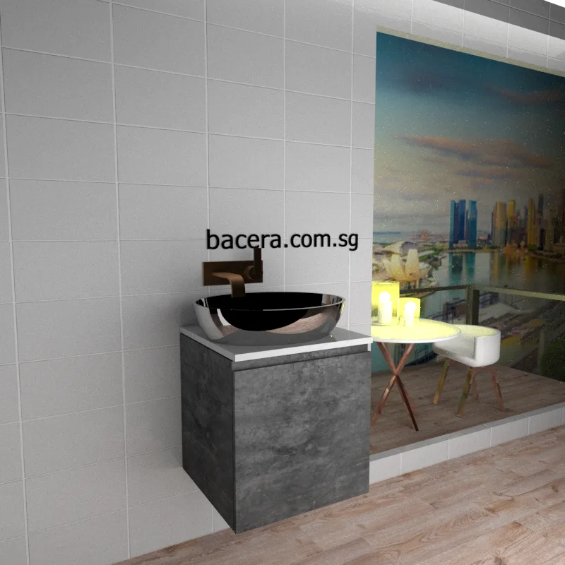 DUSCHE 2005103MG PVC Basin Cabinet Marble Grey with White Solid Surface Top (optional Mirror Cabinet or Mirror)