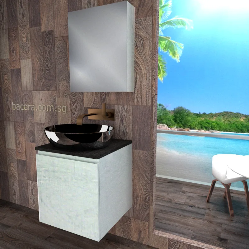 DUSCHE 2005103WW PVC Basin Cabinet Wood White with Black Quartz Top (optional Mirror Cabinet or Mirror)