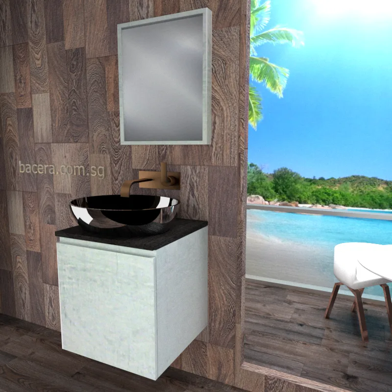 DUSCHE 2005103WW PVC Basin Cabinet Wood White with Black Quartz Top (optional Mirror Cabinet or Mirror)
