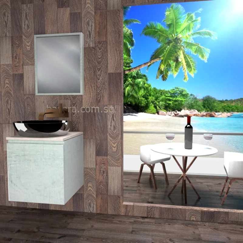 DUSCHE 2005103WW PVC Basin Cabinet Wood White with Marble White Solid Surface Top (optional Mirror Cabinet or Mirror)