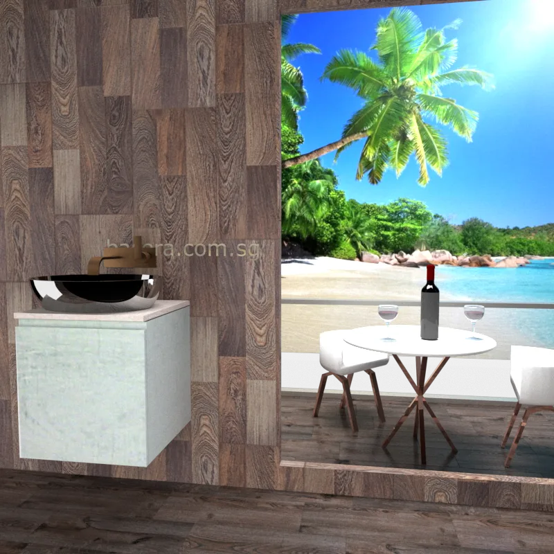 DUSCHE 2005103WW PVC Basin Cabinet Wood White with Marble White Solid Surface Top (optional Mirror Cabinet or Mirror)