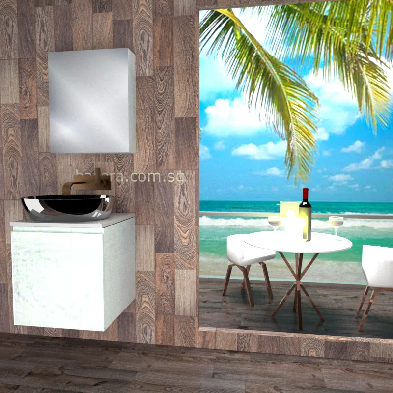 DUSCHE 2005103WW PVC Basin Cabinet Wood White with White Solid Surface Top (optional Mirror Cabinet or Mirror)