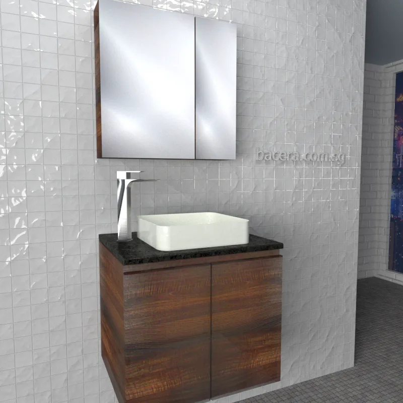 DUSCHE 2006103BW PVC Basin Cabinet Black Walnut with Black Quartz Top