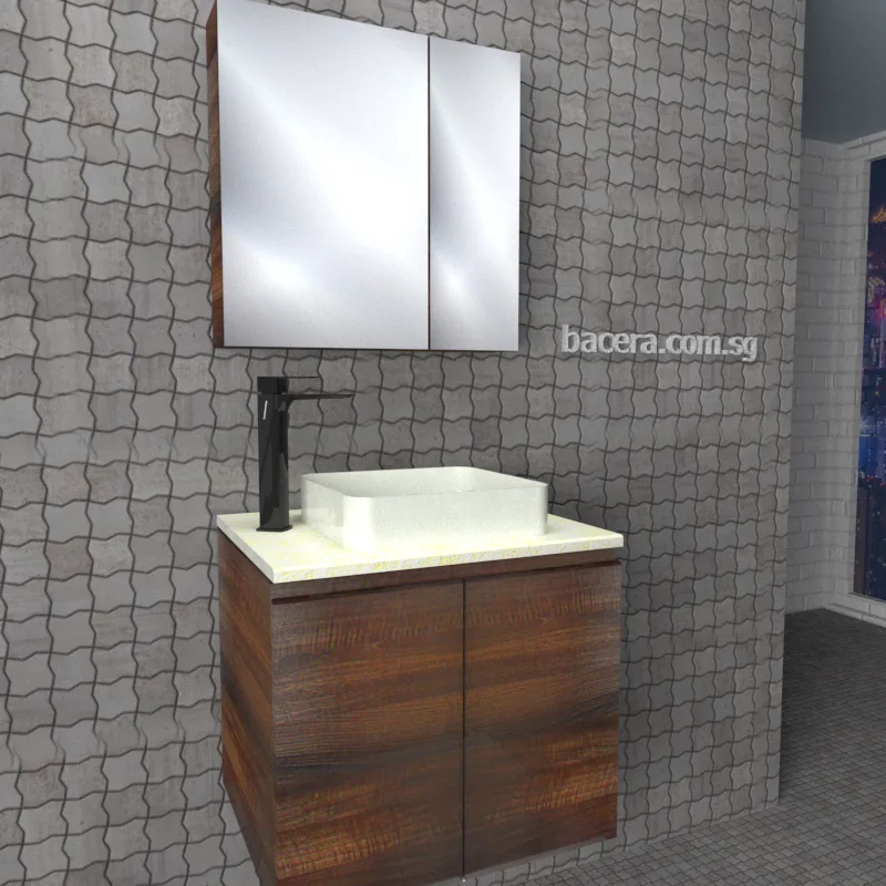 DUSCHE 2006103BW PVC Basin Cabinet Black Walnut with White Marble Top