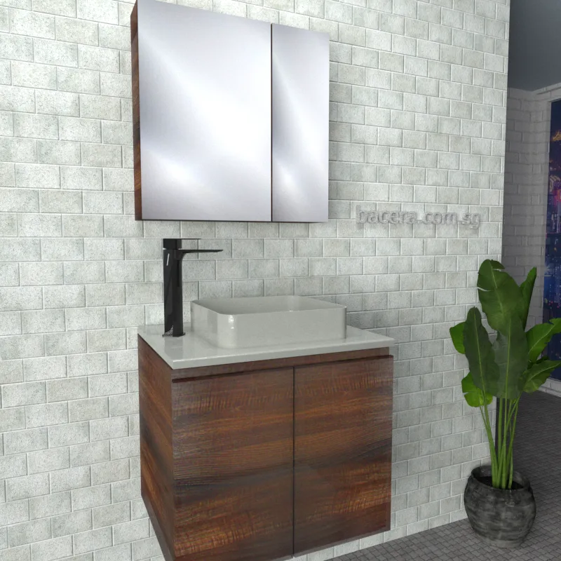 DUSCHE 2006103BW PVC Basin Cabinet Black Walnut with White Solid Surface Top