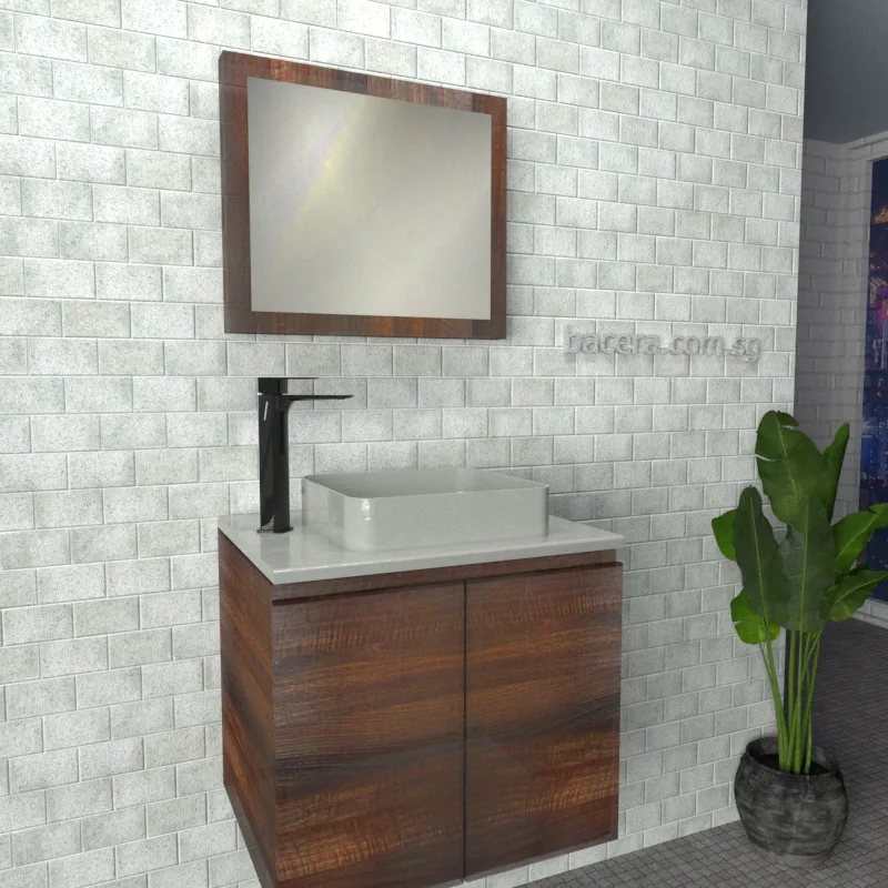 DUSCHE 2006103BW PVC Basin Cabinet Black Walnut with White Solid Surface Top