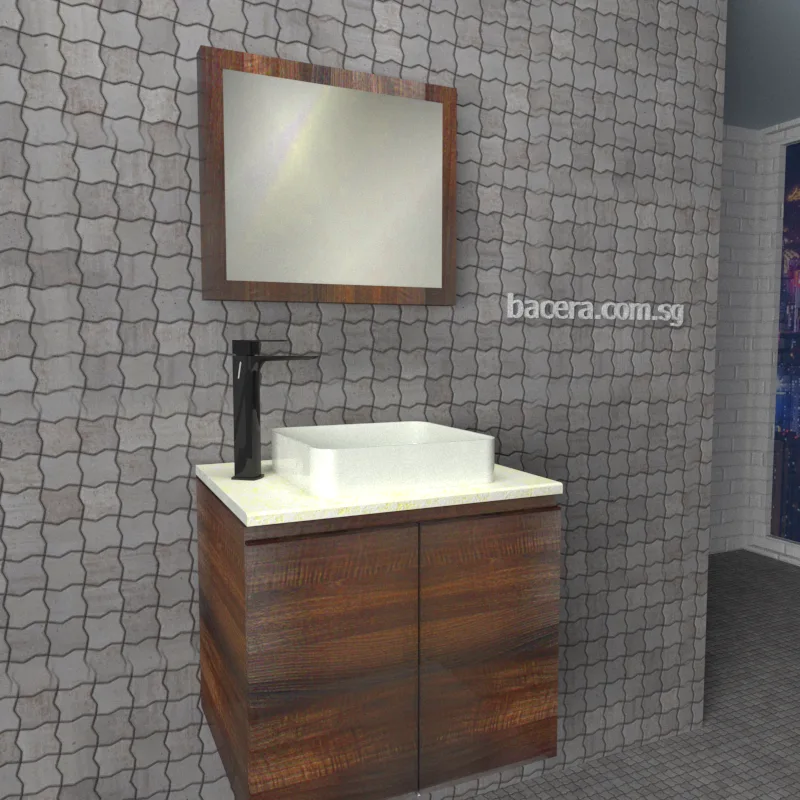 DUSCHE 2006103BW PVC Basin Cabinet Black Walnut with White Marble Top