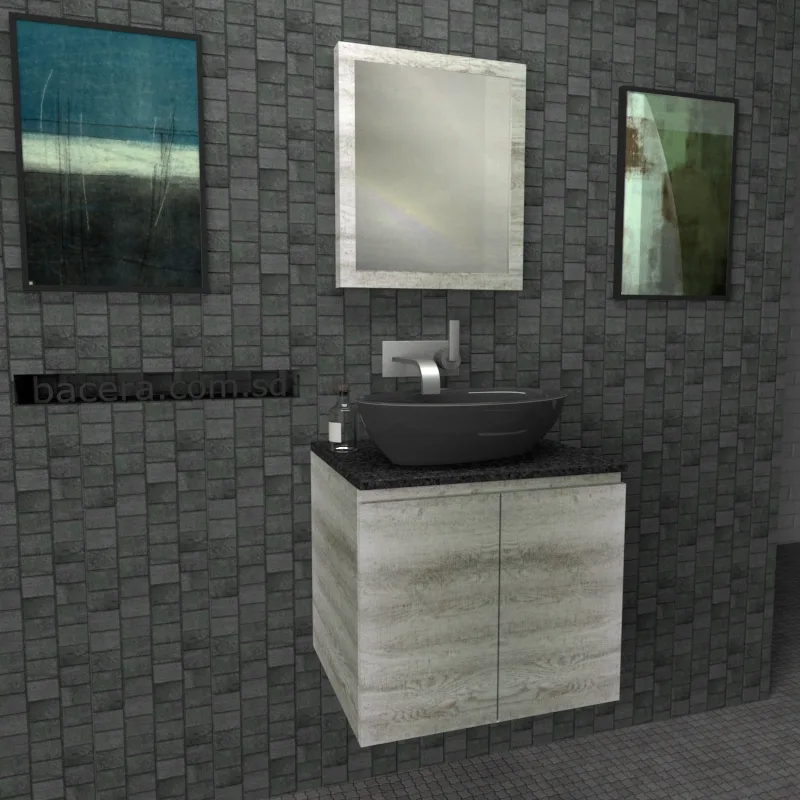 DUSCHE 2006103GL PVC Basin Cabinet, Grey Liner with Black Quartz Top