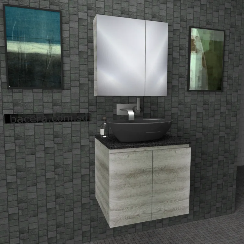 DUSCHE 2006103GL PVC Basin Cabinet, Grey Liner with Black Quartz Top