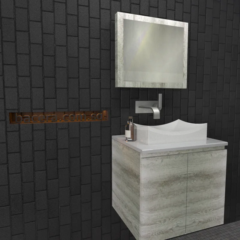 DUSCHE 2006103GL PVC Basin Cabinet Grey Liner with White Solid Surface Top (optional Mirror Cabinet or Mirror)