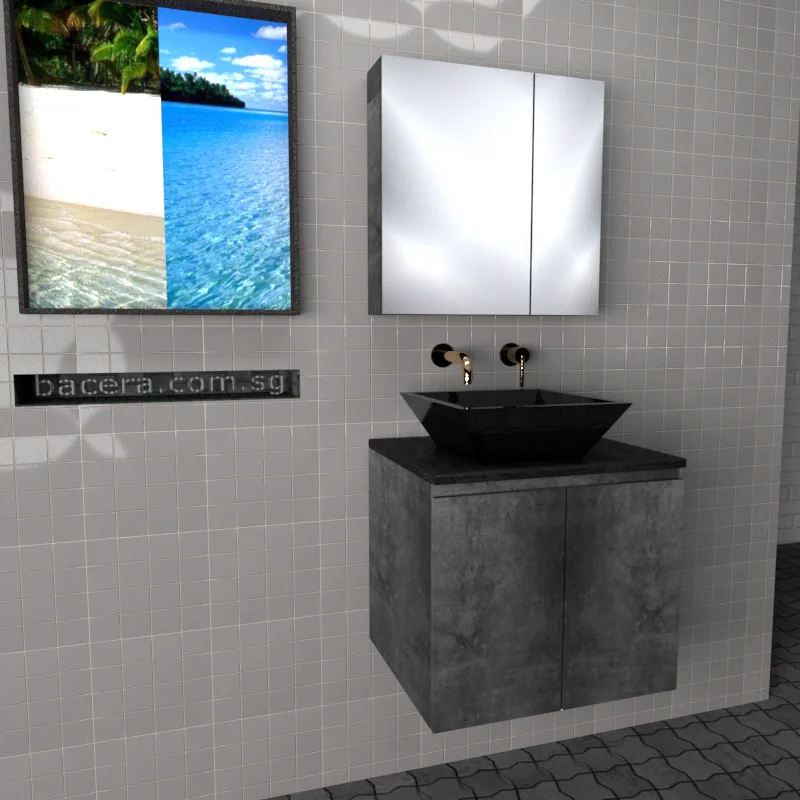 DUSCHE 2006103MG PVC Basin Cabinet Marble Grey with Black Quartz Top
