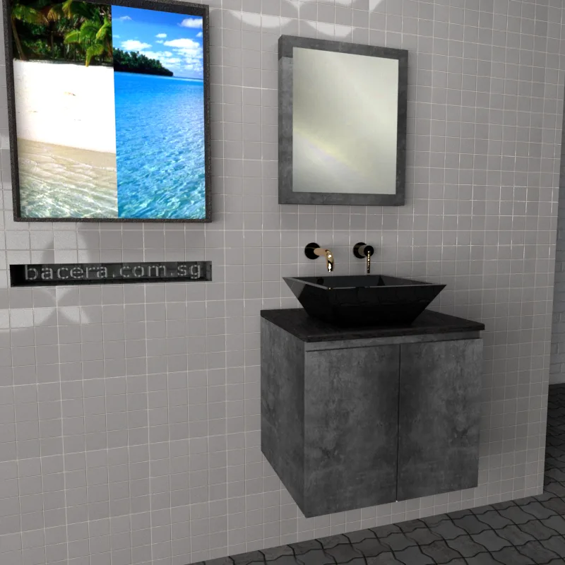 DUSCHE 2006103MG PVC Basin Cabinet Marble Grey with Black Quartz Top