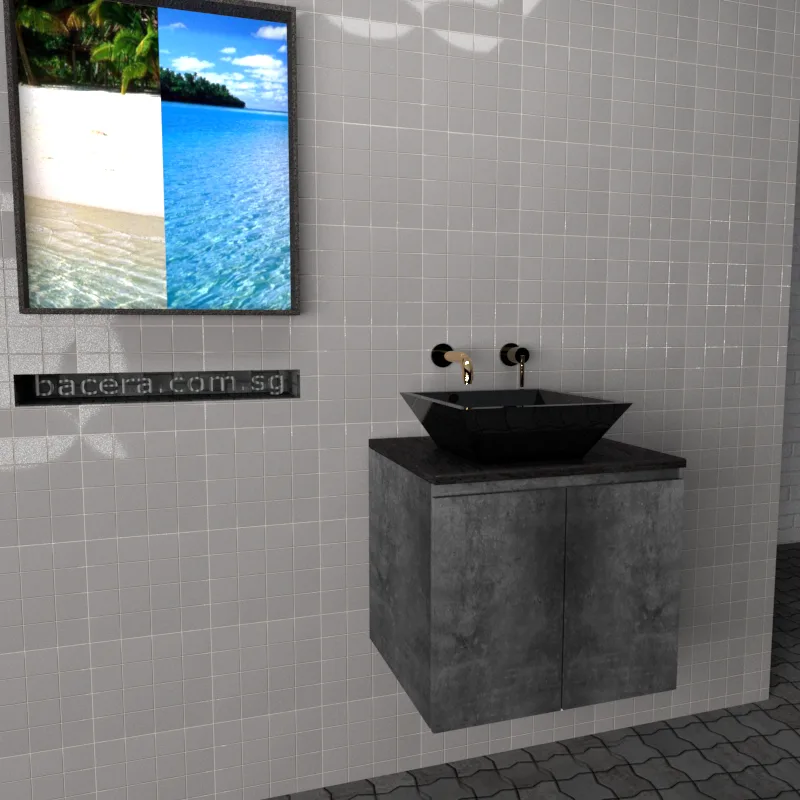 DUSCHE 2006103MG PVC Basin Cabinet Marble Grey with Black Quartz Top