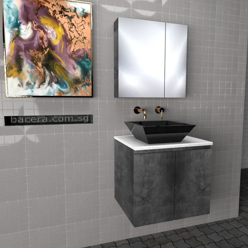 DUSCHE 2006103MG PVC Basin Cabinet Marble Grey with Marble White Top